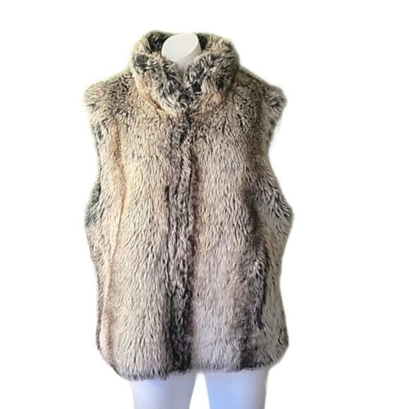 Blassport Reversible Womens Faux Fur Vest Zip Closure Tan Black Brown Size Small - Picture 2 of 10